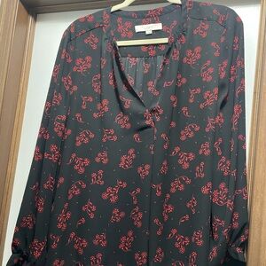 LOFT Black and Red Floral Blouse